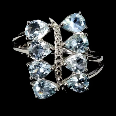 Anillo de plata de ley 925 pera aguamarina 5x4 mm piedras preciosas naturales joyería tamaño 7 Foto 1 de 4