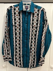 VTG Panhandle Slim Shirt Men’s M, TEAL Western Aztec Snap Button-Up Rodeo/Cowboy - Picture 1 of 12