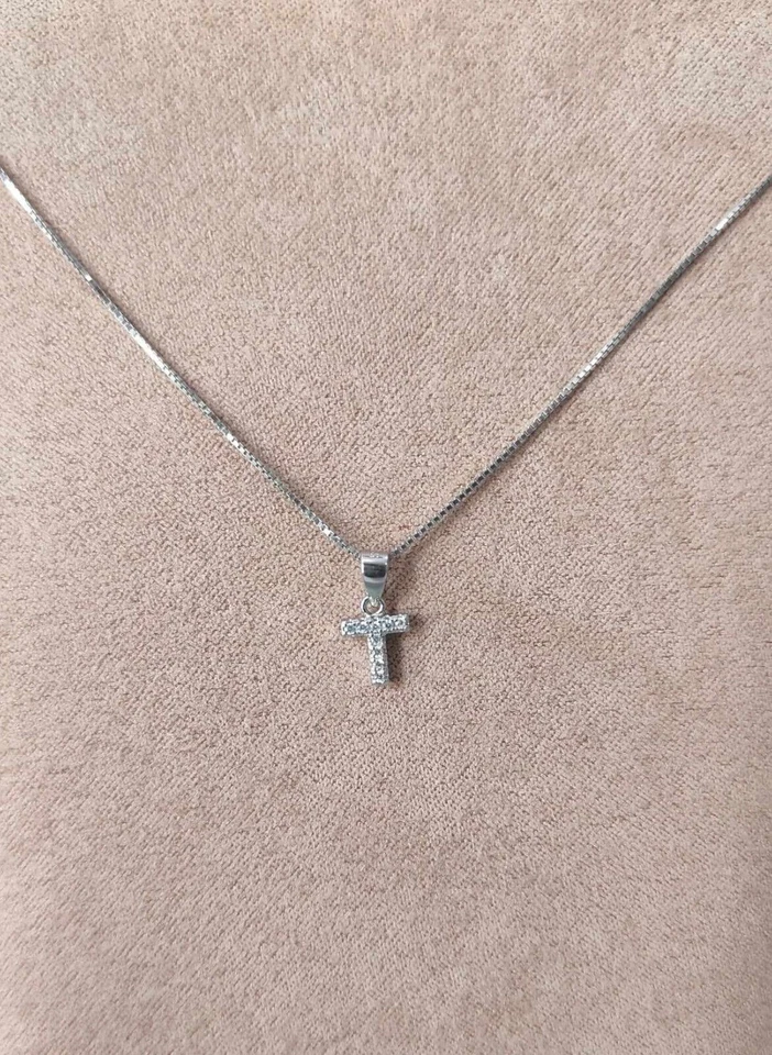 Collana Lettera T Donna In Argento 925 Amen Con Zirconi L-T CLVEB - Immagine 1 di 4