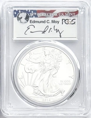 2016 W BURNISHED SILVER EAGLE LETTERED EDGE W MINT MARK FS PCGS SP70 ED MOY FLAG - Image 1 of 2