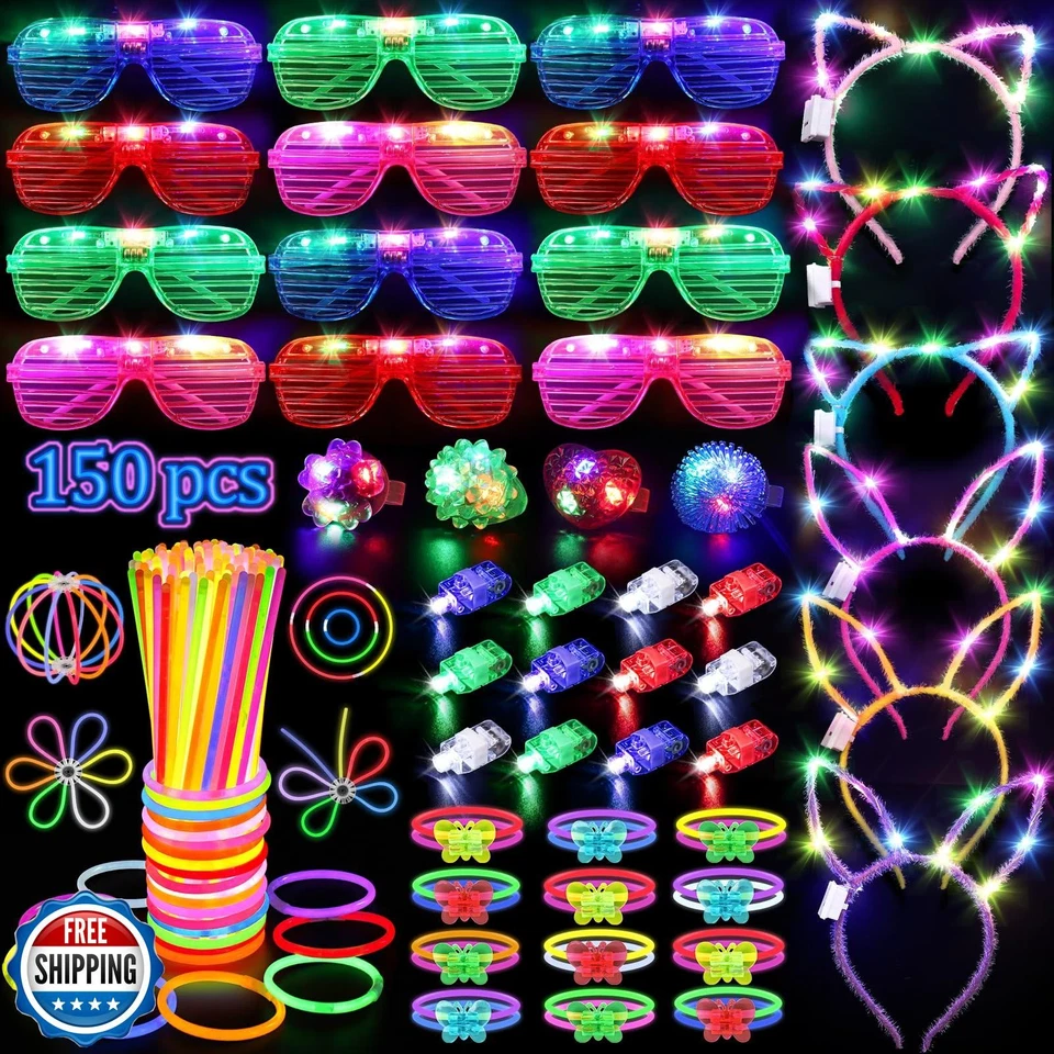 150 PIEZAS Suministros de Fiesta Brillan en la Oscuridad para Niños Adultos, Iluminan Favores de Fiesta Foto 1 de 4