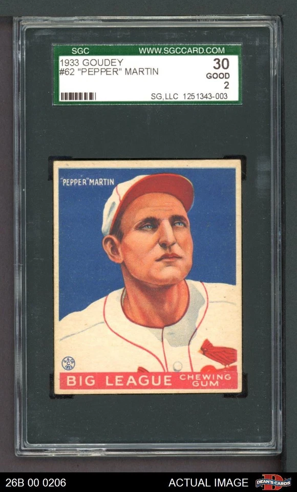1933 Goudey #62 Pepper Martin Cardinals SGC 2 - GOOD - Image 1 of 1