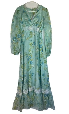 Maxi formal forrado transparente de colección para mujer cabaña hada años 60-70 manga abullonada femenina M-L Foto 1 de 4