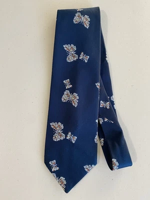 Vintage Damon Butterfly Necktie Blue Union made 4" x 54" long Polyester 1970's - Image 1 of 4