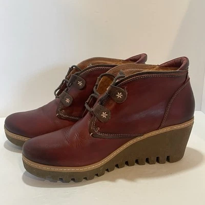 Pikolinos Zafiro & Olmo 枫木勃艮第皮革楔形踝靴女式 8 EU 39 — 第 1/4 张图片