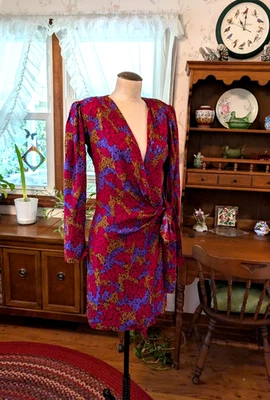 (34) LIQUID LAVA! Silk Wrap Dress YVES SAINT LAURENT rive gauche Vintage YSL - Image 1 of 4