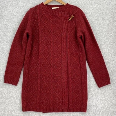 Cárdigan suéter de lana de cordero Woolovers para mujer pequeño granate largo tejido de pescador Foto 1 de 4