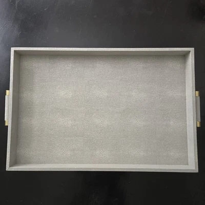 Aerin Classic Embossed Faux Shagreen Rectangular Brass Hardware Butler Tray - Image 1 of 4