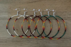 ON SALE**** 3 Pair 2.5” Native American Style Bone Beaded Hoop Earrings - Picture 1 of 1