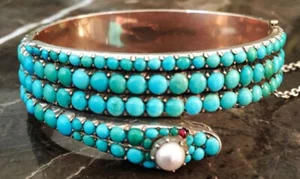 Solid 925 Silver Turquoise Pearl Handmade Wedding Victorian Bangle Jewelry - Picture 1 of 1