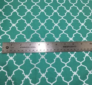 Brother Sister Fabric White Quatrefoil on Patina Green 3/4 Yard x44" Cotton - Picture 1 of 2