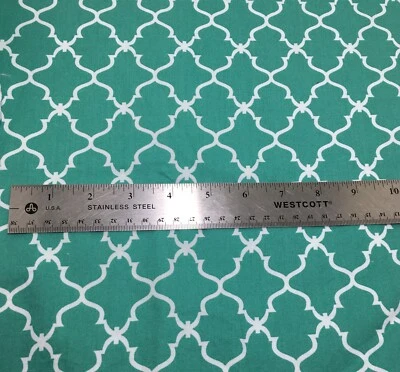 Brother Sister Fabric White Quatrefoil on Patina Green 3/4 Yard x44" Cotton - Image 1 of 2