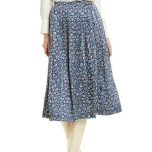 NWT J. McLaughlin Calluna Midi Skirt Sz 4 Mini Secret Garden Blue Floral Pleated - Picture 1 of 5