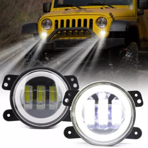 4Inch LED Fog Light DRL Driving White Yellow Halo For 2007-2018 Jeep Wrangler JK - Picture 1 of 9