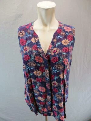 Great Northwest Indigo Size M Women Navy Floral Sleeveless Button-Up Shirt 6Y317 Foto 1 de 4