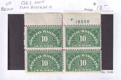 MATT'S STAMPS SCOTT #QE1 SPECIAL HANDLING ISSUE OF 1928 PLATE BLOCK OF 4, MNH - Image 1 of 2