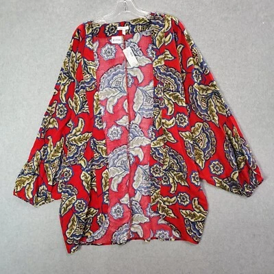 Cárdigan Maurices Mujer Top XL Rojo Floral Cachemira Frente Abierto Manga Globo Nuevo con Etiquetas Foto 1 de 4