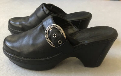 ARIAT Womens Sz 8 B Black Leather Heeled Horseshoe Buckle Slip-On Clogs 22230 - Image 1 of 4