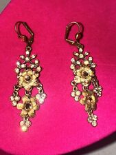 Michal Negrin Earrings Aurora Borealis Crystals Chandelier Silver Plated Floral