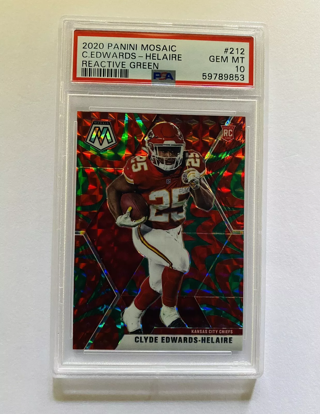 2020 Panini Mosaic Clyde Edwards-Helaire Reactive Green PSA 10 Rookie RC Chiefs