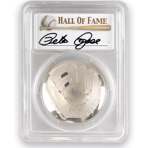 2014 P Baseball Hall of Fame Silver Dollar  - PCGS PR70 Pete Rose Signature Cover