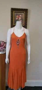 Vestido Coast Naranja 100% Seda Noche Fiesta Lentejuelas Cuentas Acampanado Godet 12 Certificado de Autenticidad 11D - Imagen 1 de 9