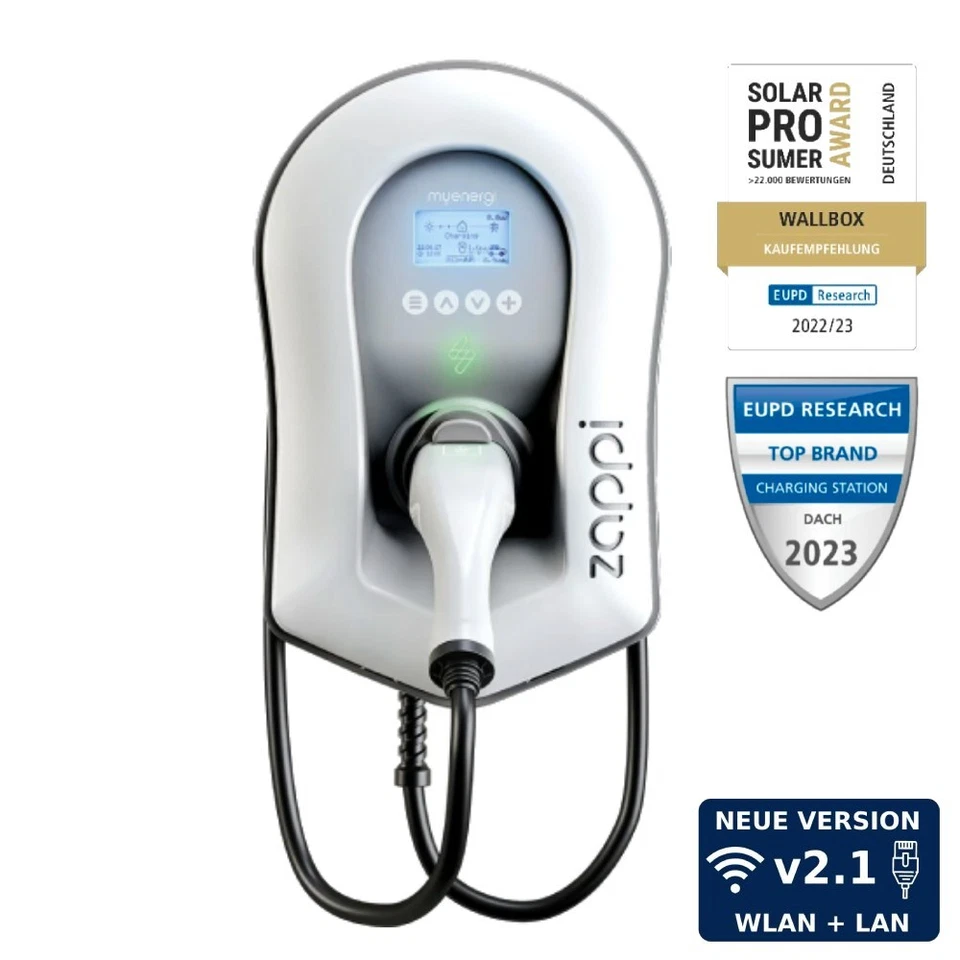 myenergi zappi 2H22TW-T v2.1 Wallbox 11kW/22kW inkl. 6,5m Ladekabel - Weiß - Bild 1 von 1