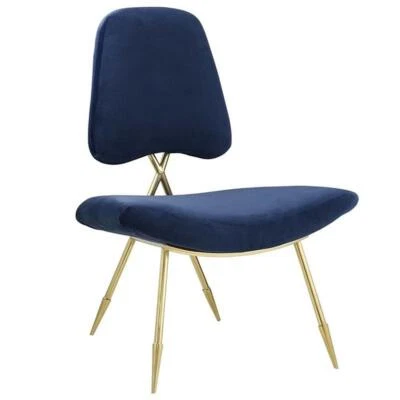 Modway Ponder Velvet Accent Chair in Navy and Gold - Image 1 of 4