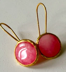 anthropologie Pink Onyx Round Drop Earrings NEW - Picture 1 of 4