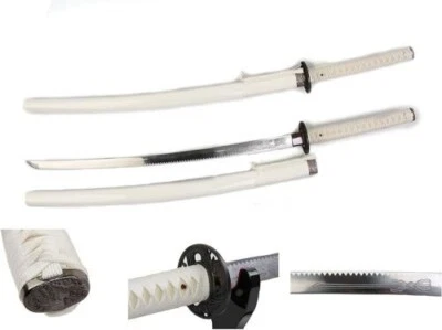 Espada japonesa clásica blanca samurai katana grabada hoja de acero Damasco Foto 1 de 4