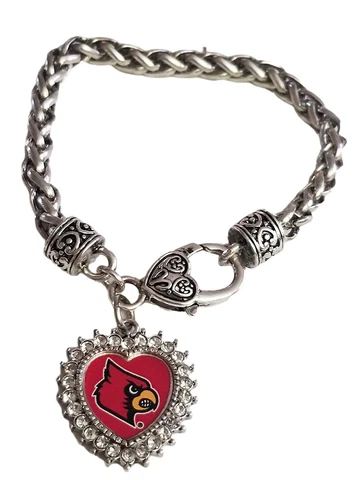 47752 Louisville Cardinals Rhinestone Heart Pendant Bracelet Cover