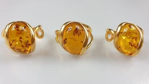 braun bernstein ring verstellbare grosse vergoldet edelstein schmuck geschenk - Picture 1 of 5