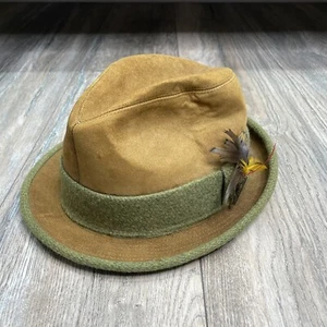 VTG Dobbs Fifth Ave NY Brown Fedora Hat EUC 7 1/8 feather - Picture 1 of 12