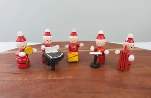 Lot 5 - VTG Erzgebirge Miniature Wooden Santa Claus Band Orchestra Toy Ornaments - Picture 1 of 3