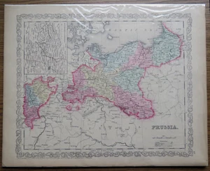 1856 CHARLES DESILVER MAP of PRUSSIA - Hand Colored Original - Picture 1 of 6