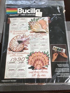 Vtg Bucilla Jeweled Felt 1990 Seashell Cross Stitch Calendar Kit Sequins New - Picture 1 of 8