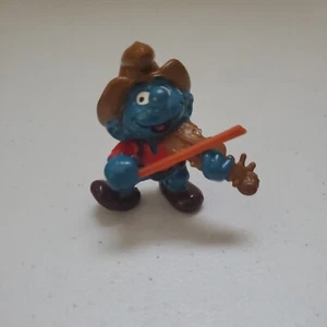 Smurfs Violin Smurf Fiddle Square Dance Cowboy 20159 Vintage Display Figurine - Picture 1 of 7