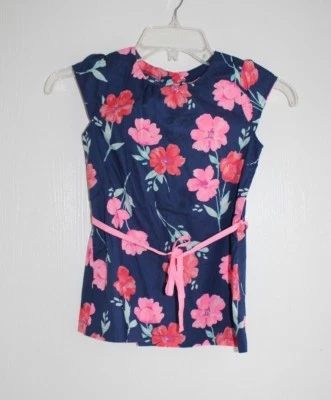 Blusa Top Elegante Floral Carter's Little Girls Talla 5 Azul Marino Rosa Rojo con Cinturón  Foto 1 de 4