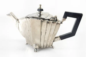 Antique Art Deco Stylish Silverplate Teapot with Ebony Handle - Picture 1 of 10