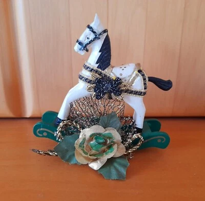 Deko Schaukelpferd Holz Nostalgie Dekoration Weihnachten weiß Pferd - Bild 1 von 4