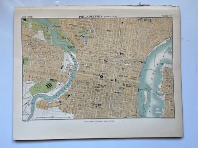 c1895 antique city map of Philadelphia central part vintage Britannica 9th - Image 1 of 3