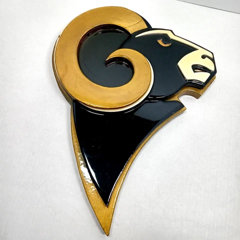 Rare Large LA Rams NFL Wall Hanging Plaque Wood Veneer Man Cave Cabin Decor Cover