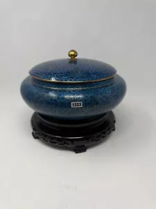 Blue Floral Cloisonné Enamel Jar with Lid & Wood Stand – Chinese Vintage Decor - Picture 1 of 5