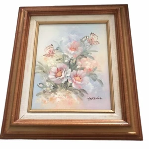 Flowers Butterflies Painting Oil On Canvas Contemporary Art Signed Terence - Picture 1 of 11