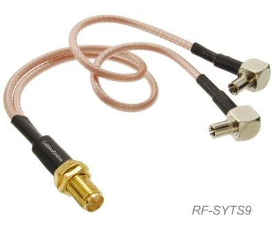 RP-SMA Female Bulkhead Jack to 2x TS9 Male Right-Angle RG316 Y-Cable, RF-SYTS9 - Image 1 of 4