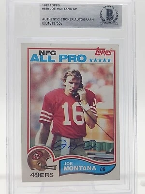 Pegatina autografiada firmada a mano Joe Montana auto 1982 Topps #488 All Pro - Beckett Foto 1 de 4