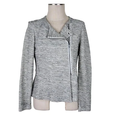 Ann Taylor Loft 工厂摩托车夹克 S 码灰色不对称拉链长袖 — 第 1/4 张图片