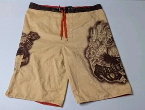 Maui and Sons Swim Trunks Boys L (14/16) Brown Gold Graphics Snake Beach - Picture 1 of 6