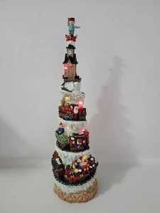 Vtg Christmas Train Totem Pole Lighted Musical Xmas Decor Elf Santa Works Read - Picture 1 of 14