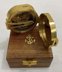 Brass Compass Antique Looking Engraved Designer with Leather case Working Brass - Picture 1 of 5